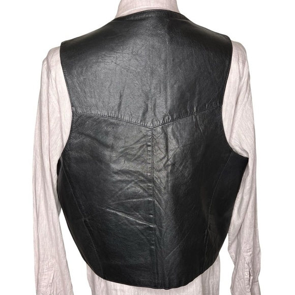Vintage Irvine Park Men’s Black Leather Button Vest Lined Pockets Biker Size XL - Picture 3 of 14